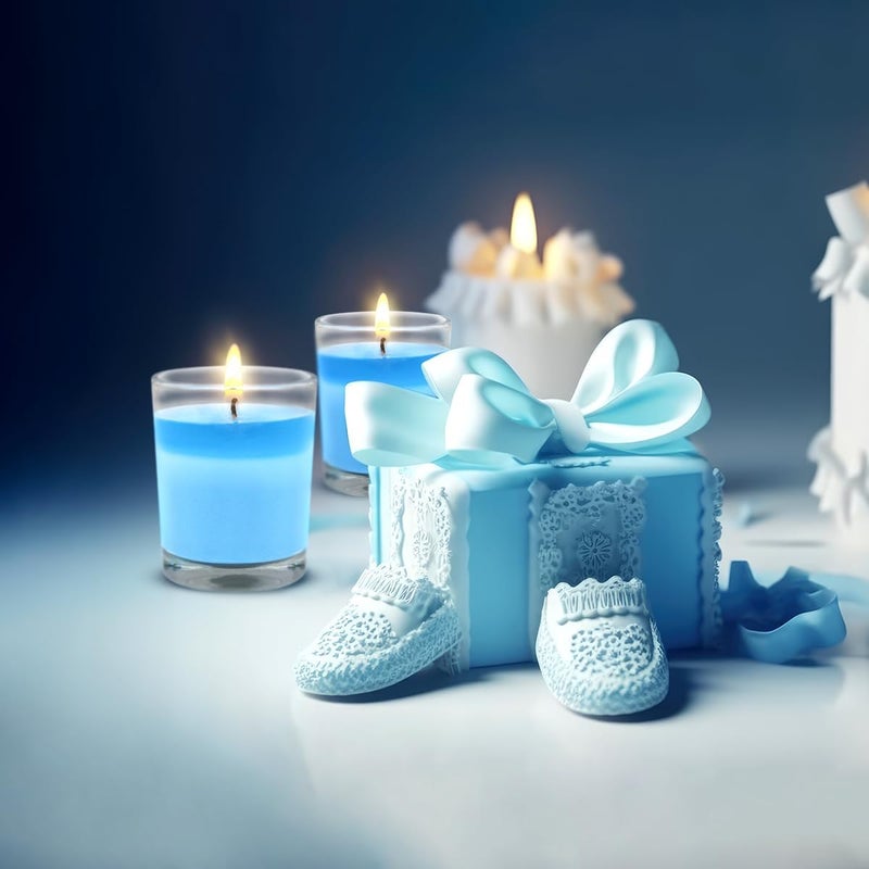 BERYSCEN Set of 4 Babyblue Votive Candles Clear Glass Filled Unscented Soy Wax Candle for Home Spa Weddings Holiday Baby-Shower Party and DIY - Image 3
